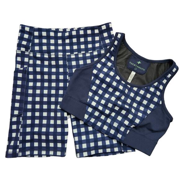 Tuckernuck Other - Tuckernuck Trellis Gingham Jean Sports Bra and Athletic Shorts Set Size Small